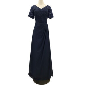 MOTHER OF THE BRIDE 14 XL Plus Blue Embroidered Lace  Draped Maxi Dress New B27